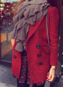 Double-Breasted Faux-Wool Coat